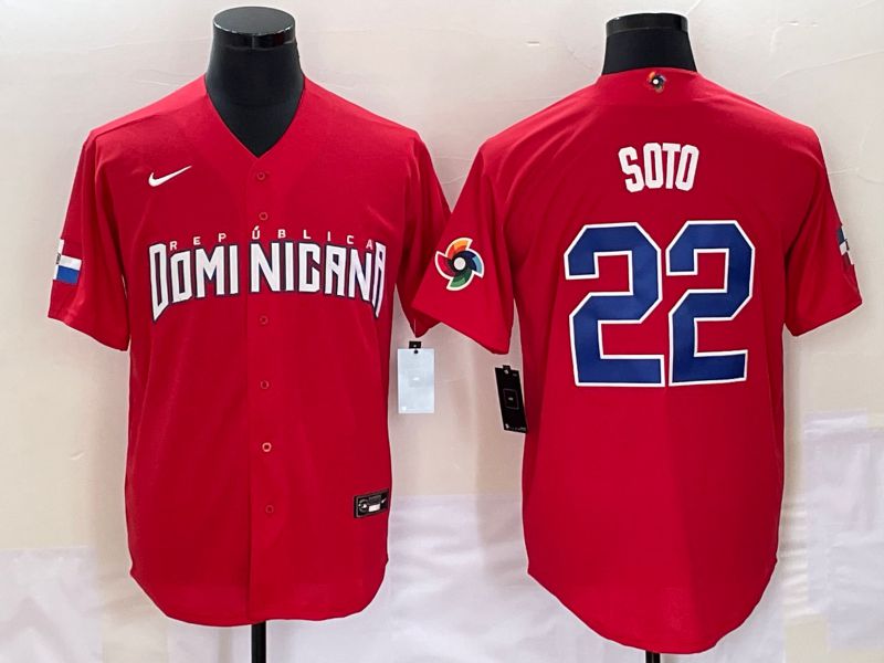 Men 2023 World Cub Dominicana 22 Soto Red Nike MLB Jersey8